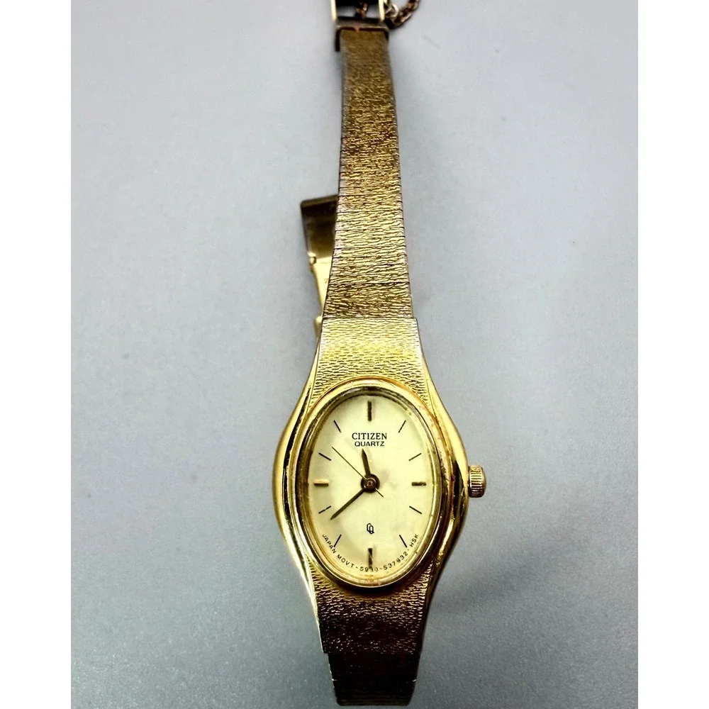 Vintage Citizen 5930-S26350 Women's Gold Tone Oval Quartz Watch Working